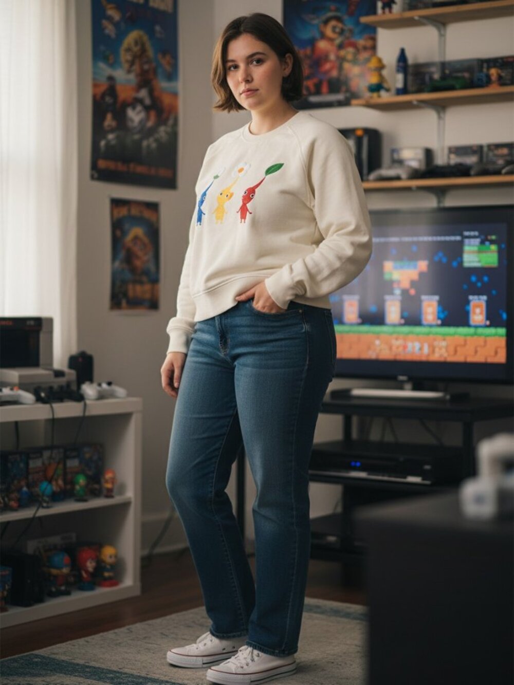 Nintendo New York Limited Edition Pikmin Womens Sz L Sweatshirt Beige